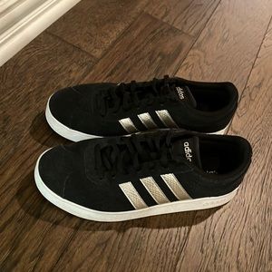Adidas VL Court 2.0 black suede, silver stripes sneakers